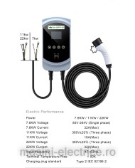 Statie de incarcare 7.4KW cu cablu Type 2, RFID si Aplicatie telefon