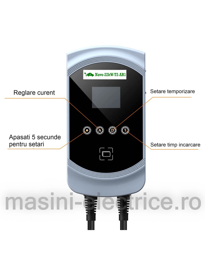 Statie de incarcare 22KW cu cablu Type 2, RFID si Aplicatie telefon